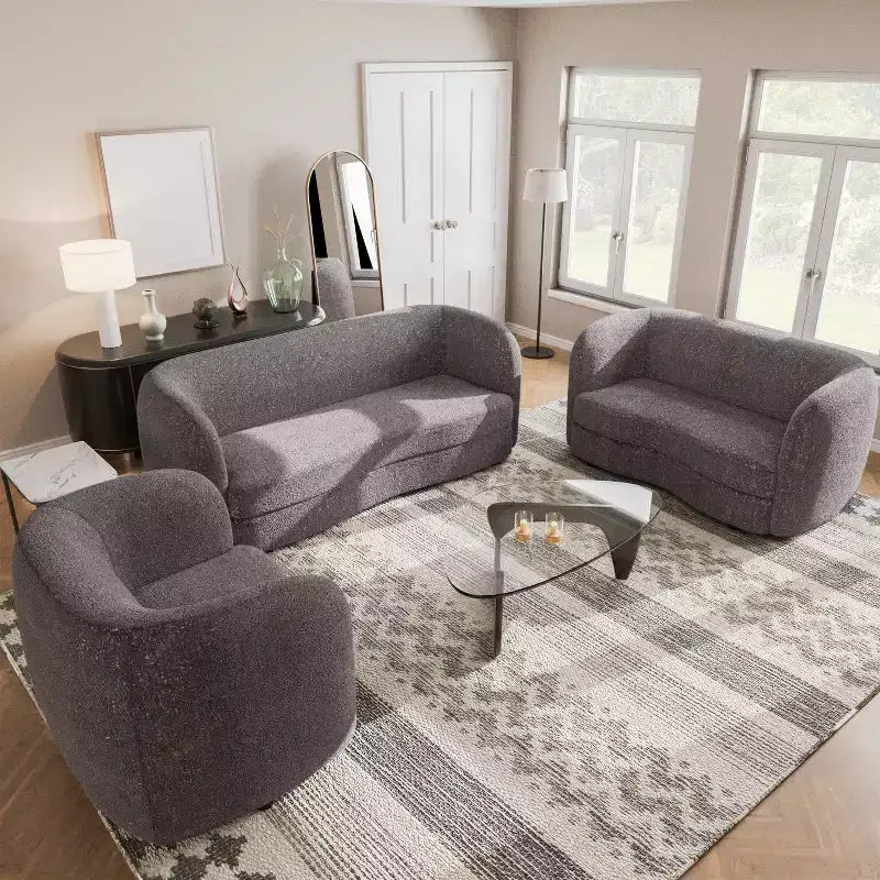 HOMES: Inside + Out 85" Pinehush Boho Curved Boucle Fabric Sofa with Pocket Coil Cushions
