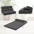 Costway Canapé-lit au sol avec 2 oreillers, dossier réglable sur 6 positions, housse en velours gris foncé/gris clair