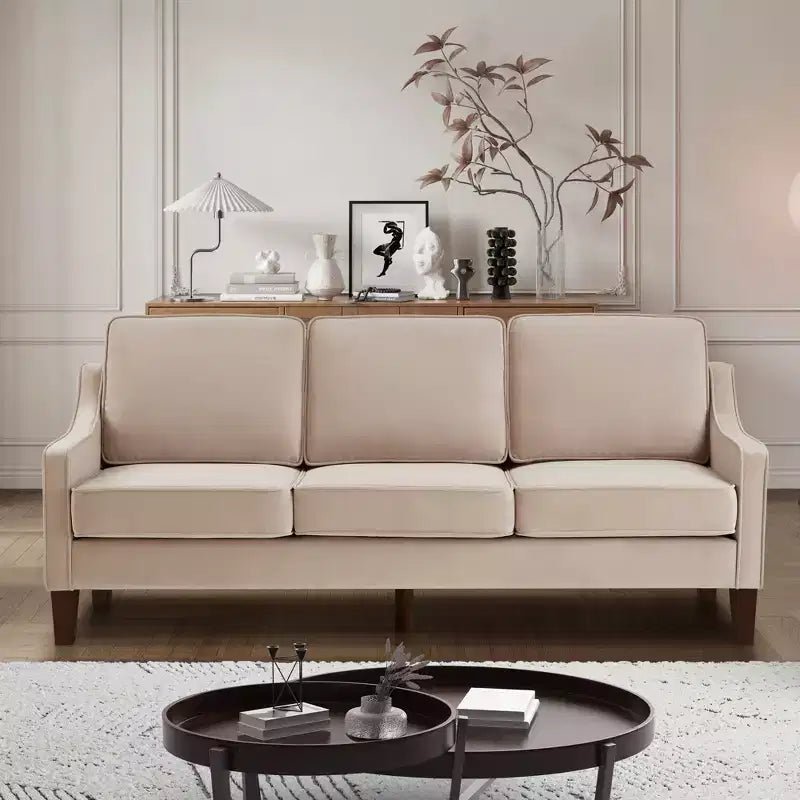 Single/Loveseat/3-Piece Seat Upholstered Sofa Chair/Couch with Scooped Armrest and Wooden Legs, Navy/Black/Taupe, 4W-ModernLuxe