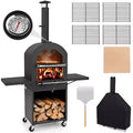 Costway Outdoor Pizza Oven Wood Fired Pizza Oven with Protective Cover 12 Pizza Stone