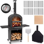 Costway Outdoor Pizza Oven Wood Fired Pizza Oven with Protective Cover 12 Pizza Stone