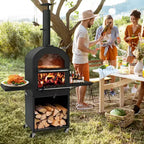 Costway Outdoor Pizza Oven Wood Fired Pizza Oven with Protective Cover 12 Pizza Stone