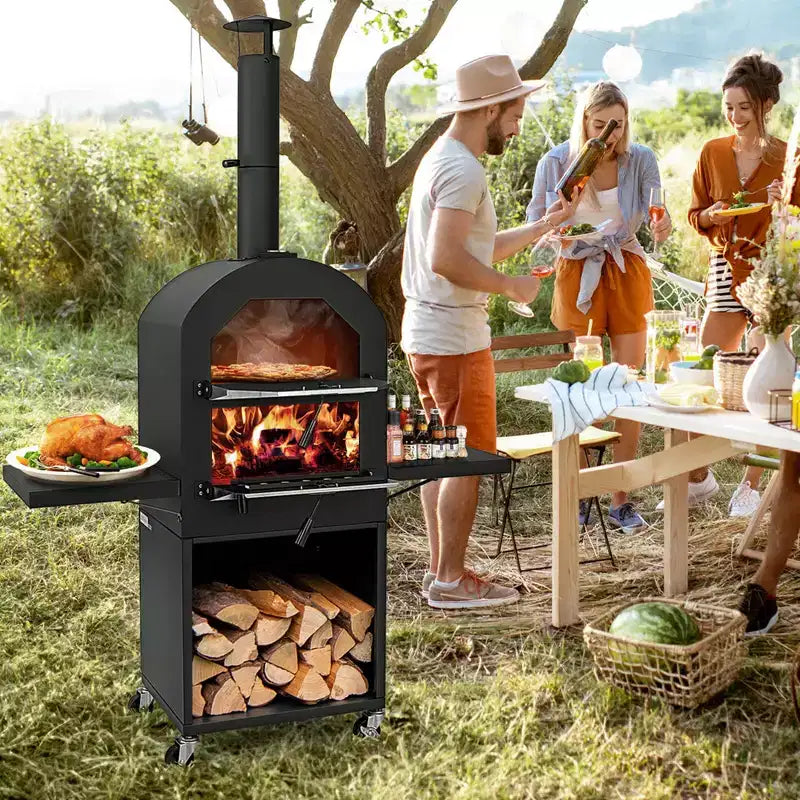 Costway Outdoor Pizza Oven Wood Fired Pizza Oven with Protective Cover 12 Pizza Stone