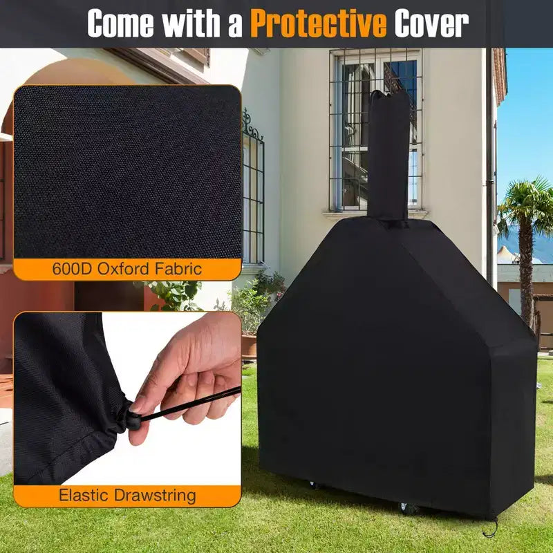 Costway Outdoor Pizza Oven Wood Fired Pizza Oven with Protective Cover 12 Pizza Stone