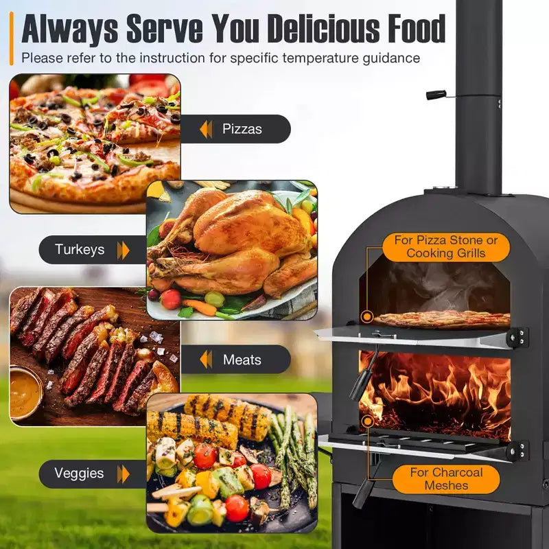 Costway Outdoor Pizza Oven Wood Fired Pizza Oven with Protective Cover 12 Pizza Stone