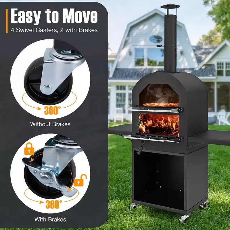 Costway Outdoor Pizza Oven Wood Fired Pizza Oven with Protective Cover 12 Pizza Stone