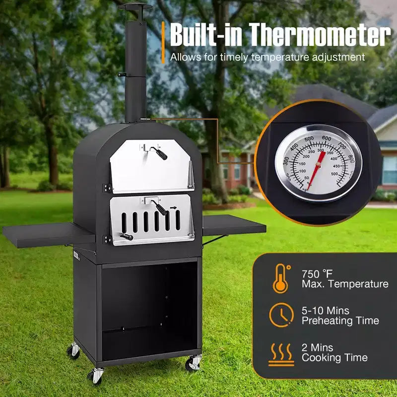 Costway Outdoor Pizza Oven Wood Fired Pizza Oven with Protective Cover 12 Pizza Stone