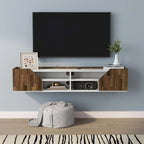 Meuble TV flottant à 4 étagères DH BASIC blanc cassé et bicolore de 155 cm par Denhour