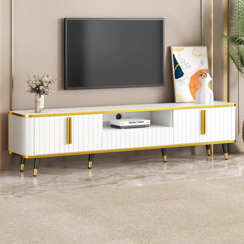 TV Stand with Golden Accents and Storage for 85 Inch TV