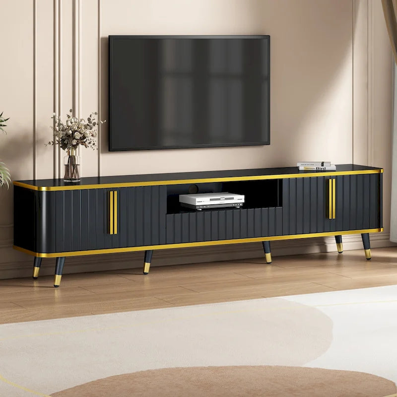 TV Stand with Golden Accents and Storage for 85 Inch TV