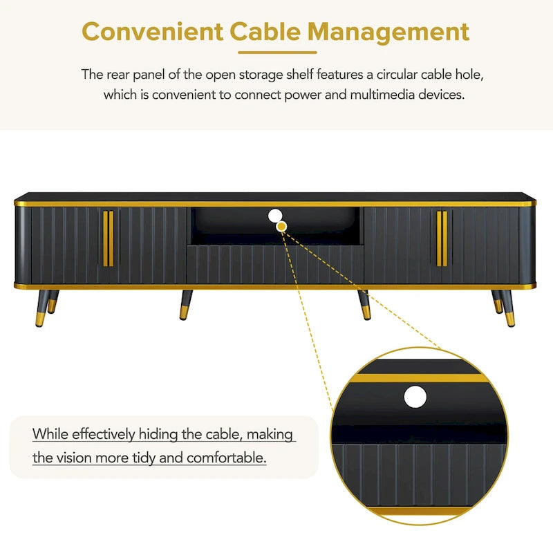 TV Stand with Golden Accents and Storage for 85 Inch TV