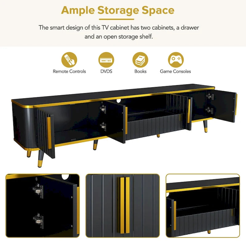 TV Stand with Golden Accents and Storage for 85 Inch TV