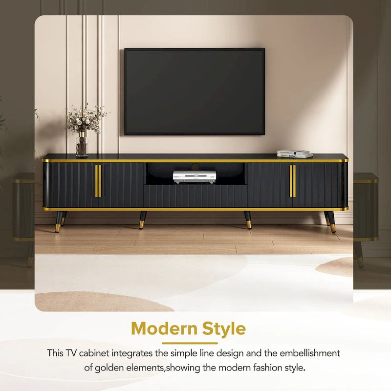 TV Stand with Golden Accents and Storage for 85 Inch TV