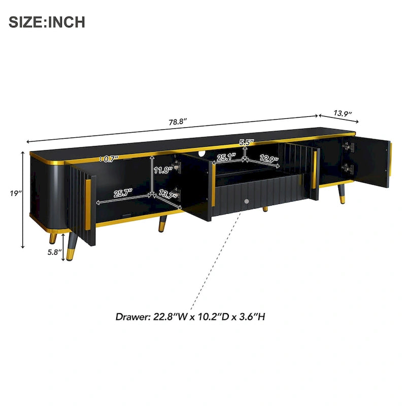 TV Stand with Golden Accents and Storage for 85 Inch TV