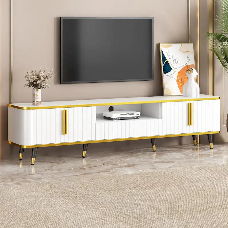 TV Stand with Golden Accents and Storage for 85 Inch TV