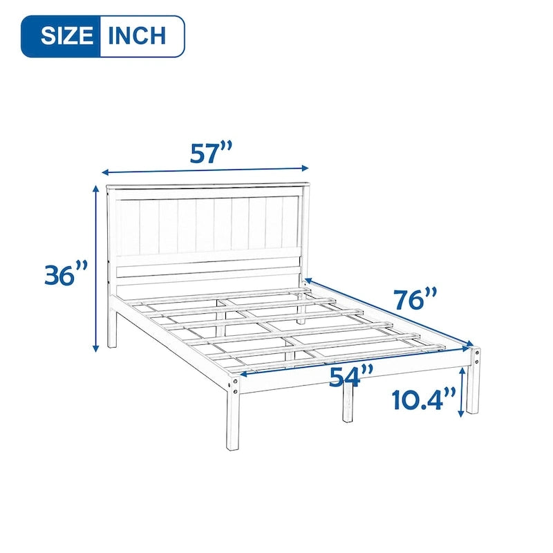 Perfectly Simple Platform Bed Frame with Wooden Slat Support and Attached Headboard, Crafted in Pine