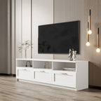 Meuble TV minimaliste blanc avec 3 tiroirs pour téléviseur de 80 pouces