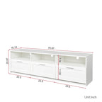 Meuble TV minimaliste blanc avec 3 tiroirs pour téléviseur de 80 pouces