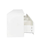 Meuble TV minimaliste blanc avec 3 tiroirs pour téléviseur de 80 pouces