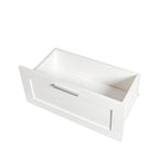 Meuble TV minimaliste blanc avec 3 tiroirs pour téléviseur de 80 pouces