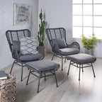 Chalet Outdoor Modern Boho Wicker Chat Set with Ottomans by Christopher Knight Home