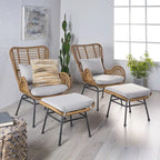 Ensemble de conversation en osier de style bohème moderne d'extérieur Chalet avec poufs par Christopher Knight Home