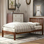 Wood Platform Bed With Headboard/Wood Slat Support.Twin (Walnut)