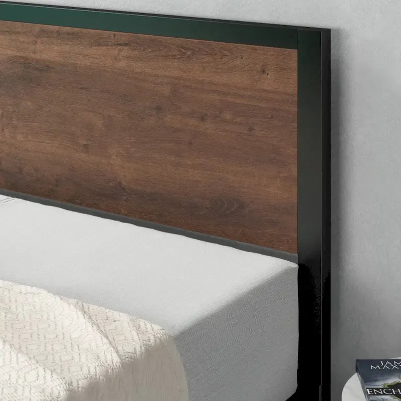 Priage by ZINUS Black and Brown Metal Platform Bed Frame