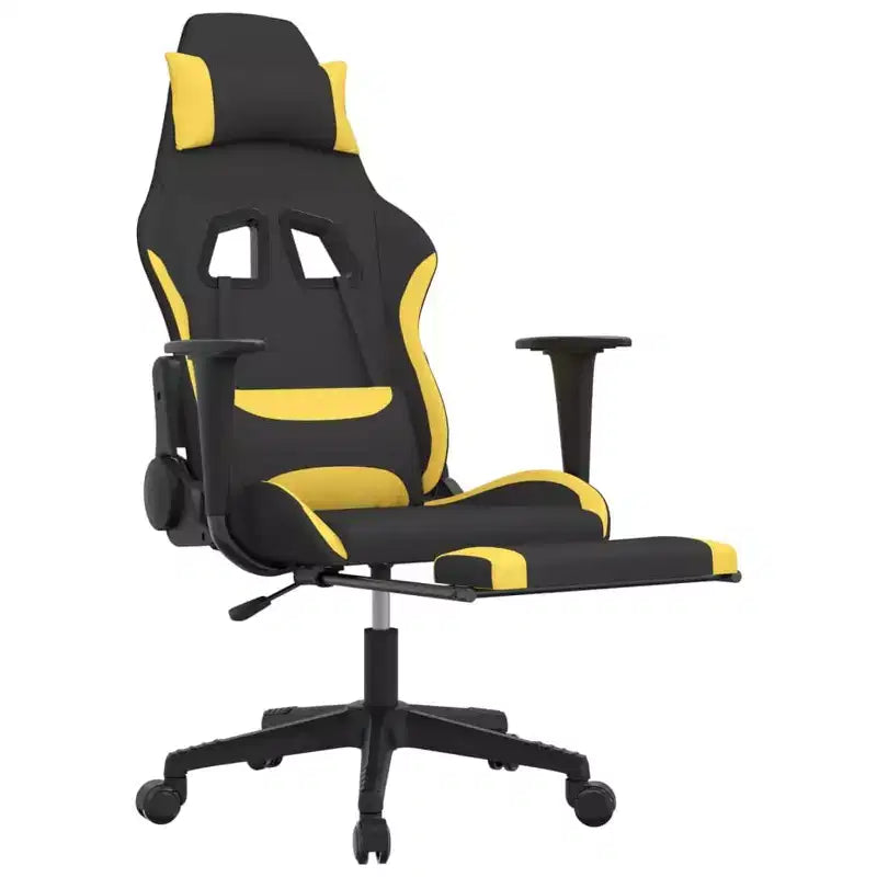 vidaXL Chaise de jeu massante avec repose-pieds, noir et jaune, tissu