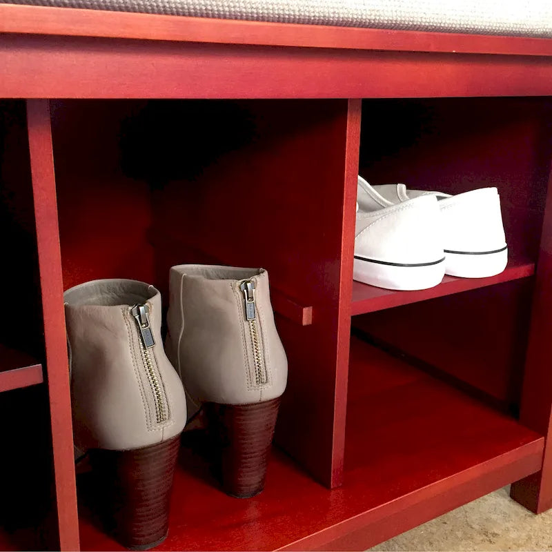 John Louis Home Solid Wood Shoe Storage Bench Red Mahogany