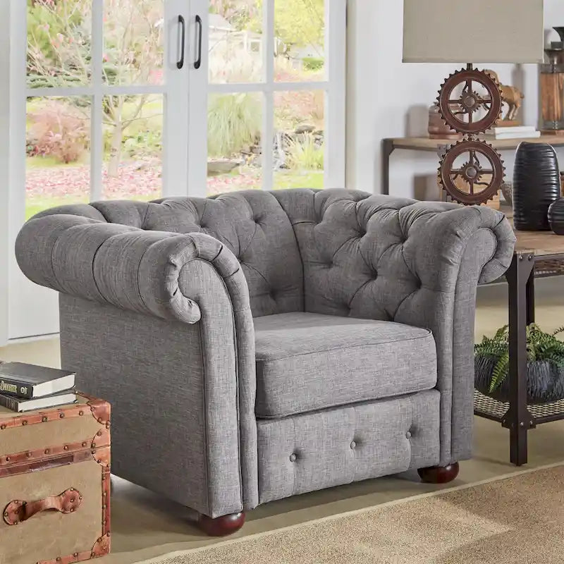 Fauteuil Chesterfield Gdansk à accoudoirs arrondis capitonnés