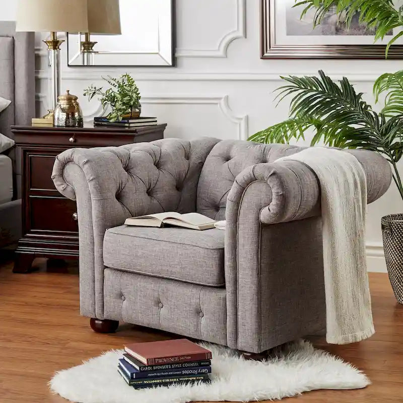 Fauteuil Chesterfield Gdansk à accoudoirs arrondis capitonnés
