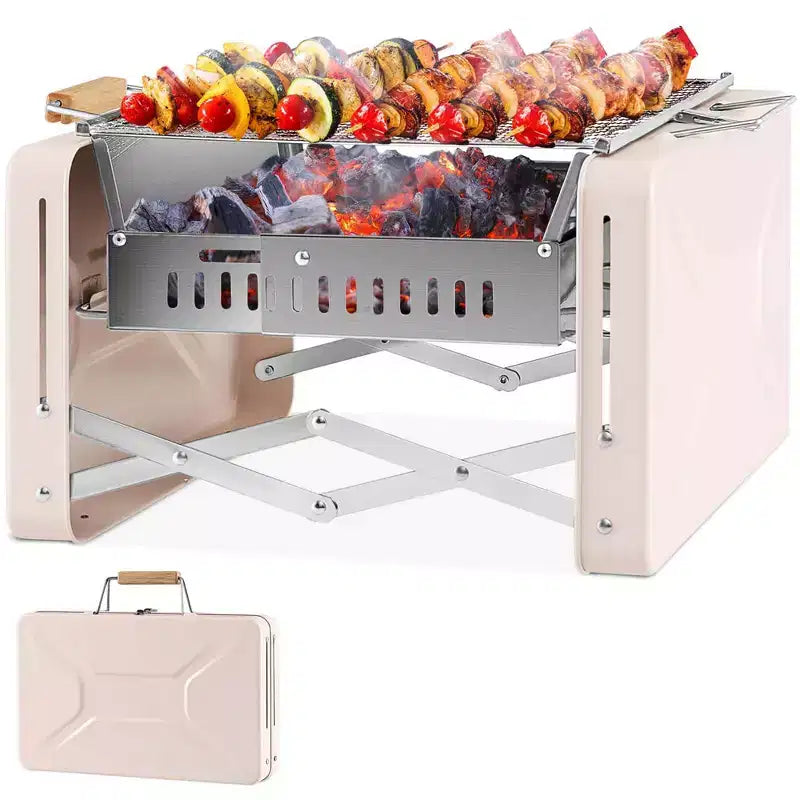 Costway Outdoor Charcoal Grill with 2 Stainless Steel Grill Nets Charcoal Box for Camping