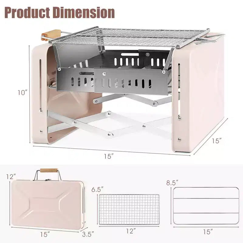 Costway Outdoor Charcoal Grill with 2 Stainless Steel Grill Nets Charcoal Box for Camping