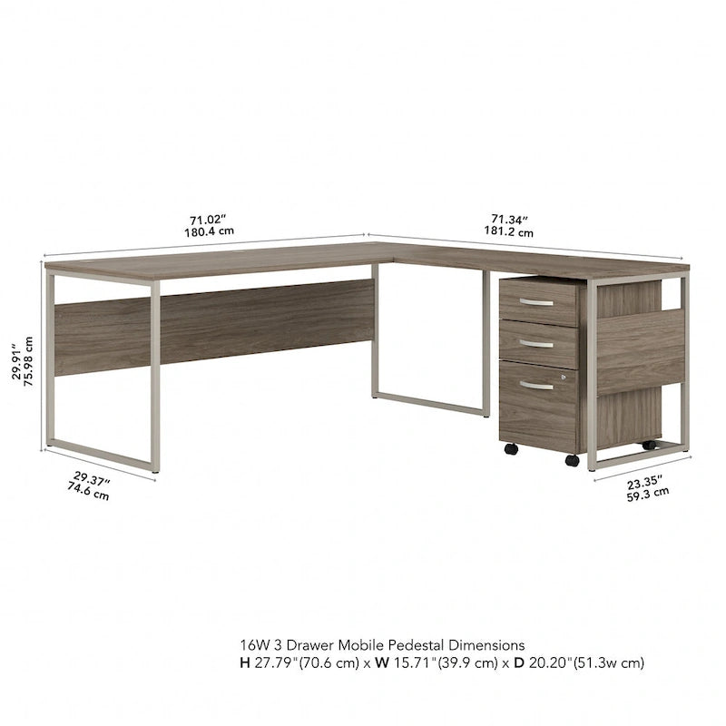 Hybrid 72W L Shaped Table Desk with Drawers by Bush Business Furniture