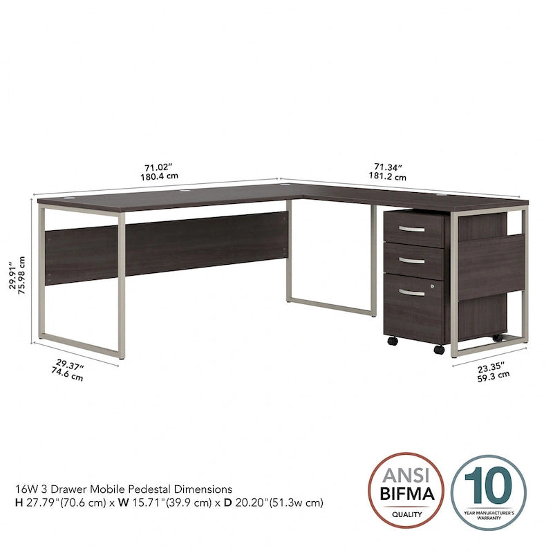 Hybrid 72W L Shaped Table Desk with Drawers by Bush Business Furniture