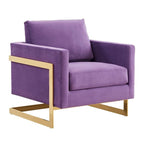 LeisureMod Lincoln Mid-Century Velvet Accent Arm Chair With Gold Frame - 34