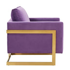 LeisureMod Lincoln Mid-Century Velvet Accent Arm Chair With Gold Frame - 34