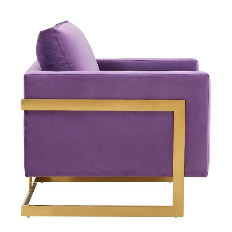 LeisureMod Lincoln Mid-Century Velvet Accent Arm Chair With Gold Frame - 34