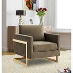 LeisureMod Lincoln Mid-Century Velvet Accent Arm Chair With Gold Frame - 34