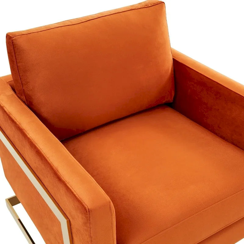 LeisureMod Lincoln Mid-Century Velvet Accent Arm Chair With Gold Frame - 34