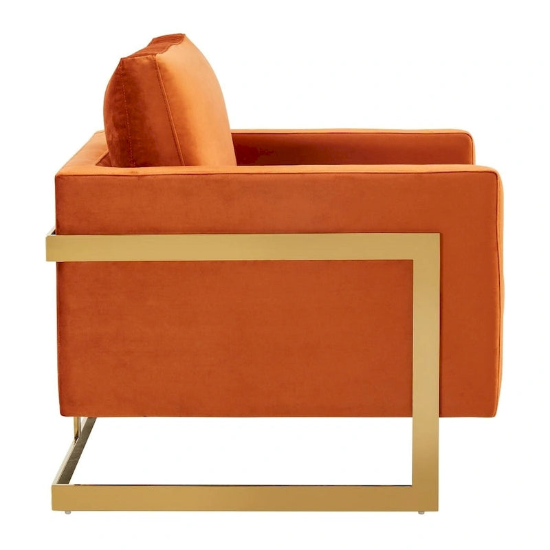 LeisureMod Lincoln Mid-Century Velvet Accent Arm Chair With Gold Frame - 34