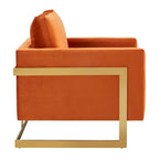 LeisureMod Lincoln Mid-Century Velvet Accent Arm Chair With Gold Frame - 34