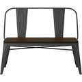 Banc de salle à manger en métal avec plateau en bois et dossier haut