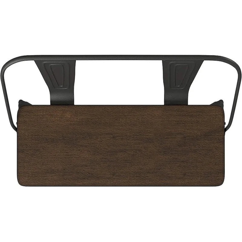 Banc de salle à manger en métal avec plateau en bois et dossier haut