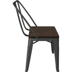 Banc de salle à manger en métal avec plateau en bois et dossier haut