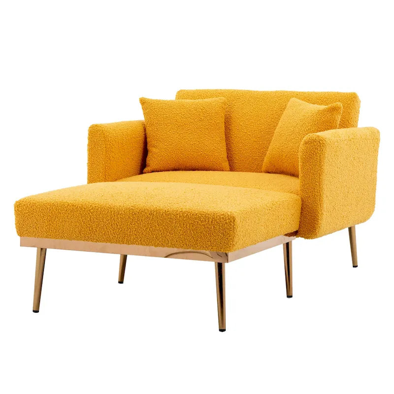 Teddy Fabric Upholstered Living Room Sleeper Sofa Chair With Rose Golden feet
