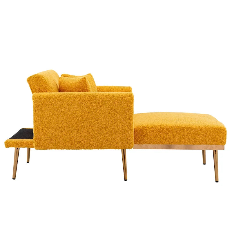 Teddy Fabric Upholstered Living Room Sleeper Sofa Chair With Rose Golden feet