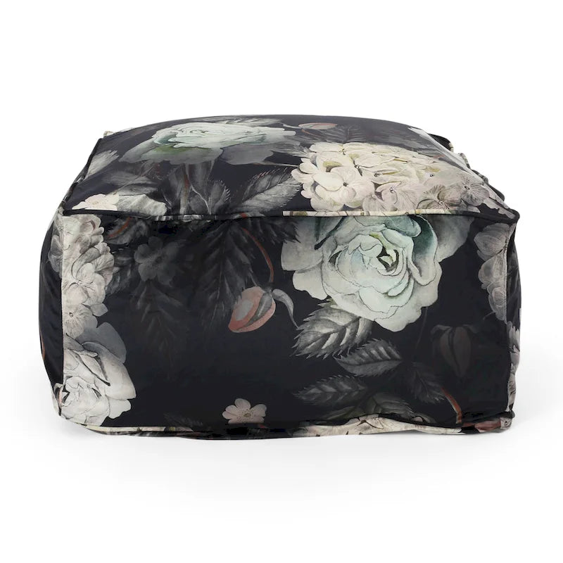 Reigle Traditional Medium Fabric Flower Print Cube Pouf by Christopher Knight Home