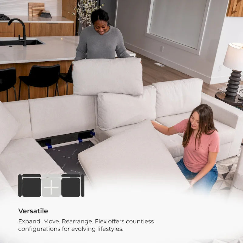 Canapé modulaire rembourré Flex 99 avec pouf d'angle – 101 x 35 x 37